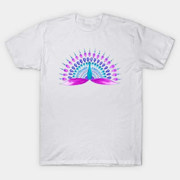 Pink and turquoise mandala peacock T-Shirt by Home Cyn Home 